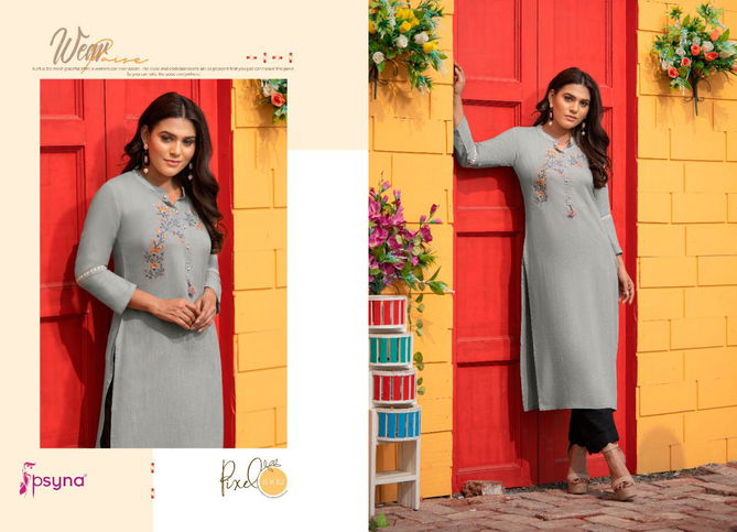 Pixcel By Psyna Straight Cut Rayon Embroidery Kurti Wholesale Price In Surat